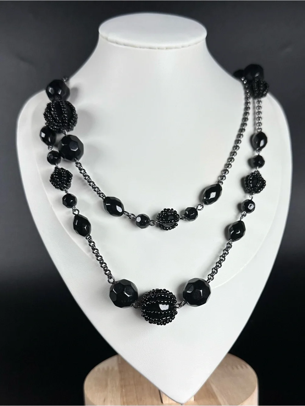 Avon Black Faceted & Textured Bead Layered Necklace